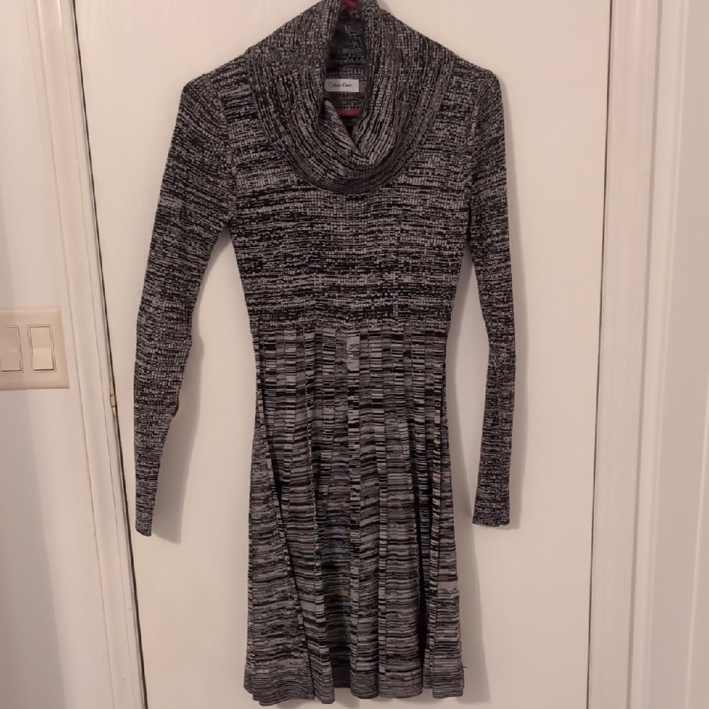 Calvin Klein Black and Gray Ruched Wrap Dress